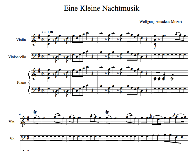 Eine Kleine Nachtmusik sheet music for violin and piano
